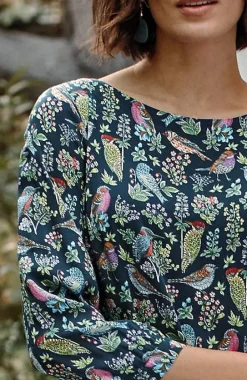 Bird-Printed Boat-Neck Top | Jjill