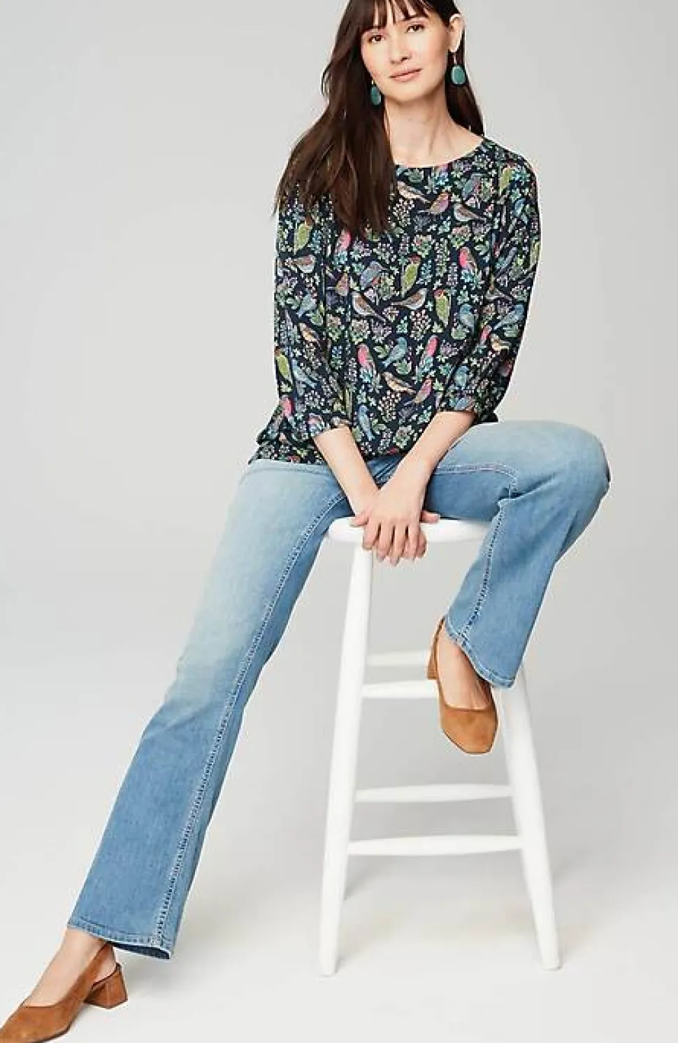 Bird-Printed Boat-Neck Top | Jjill