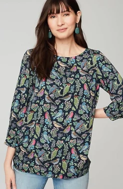 Bird-Printed Boat-Neck Top | Jjill