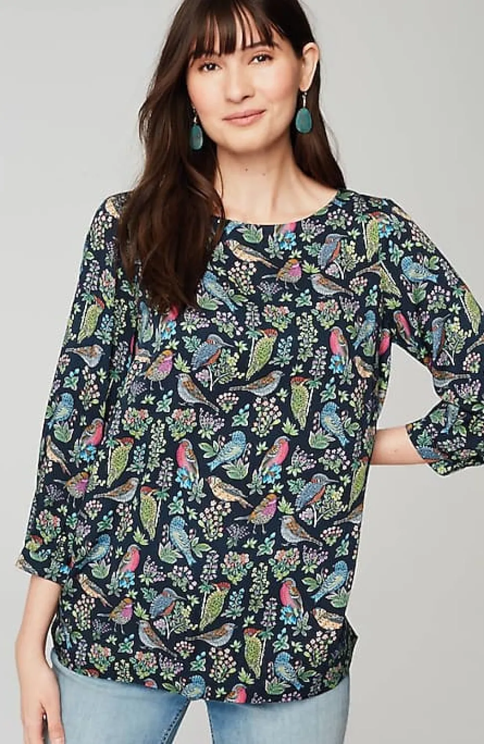 Bird-Printed Boat-Neck Top | Jjill