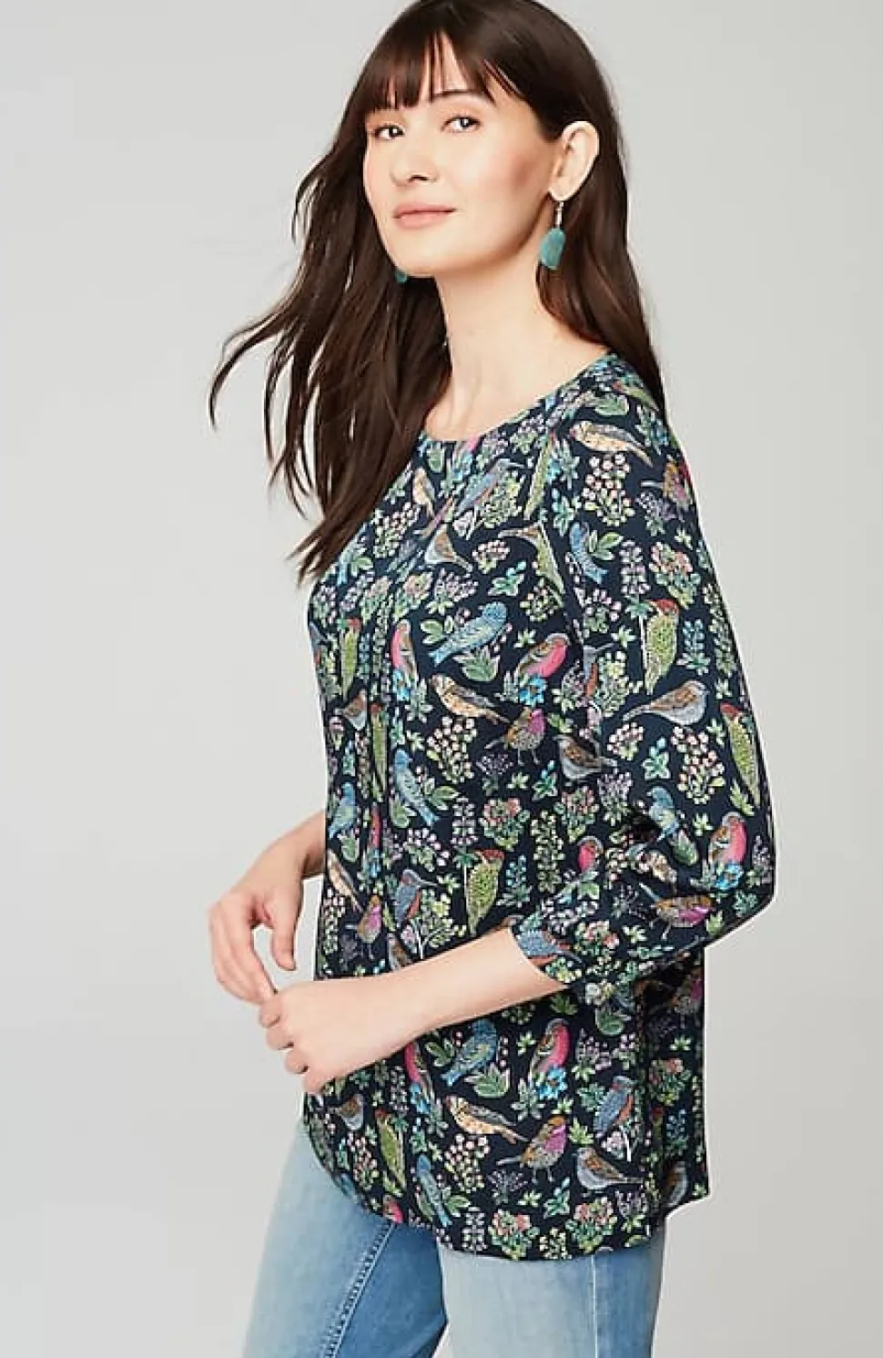 Bird-Printed Boat-Neck Top | Jjill