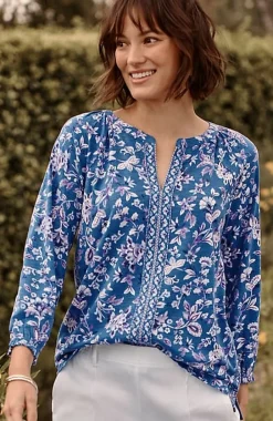 Border-Printed Floral Top | Jjill