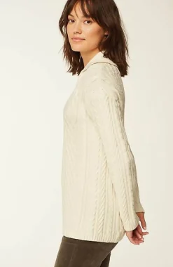 Cabled Polo Sweater | Jjill