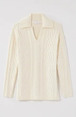 Cabled Polo Sweater | Jjill