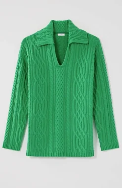 Cabled Polo Sweater | Jjill