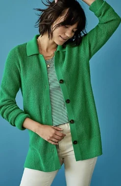 Collared Button-Front Textured Cardi | Jjill