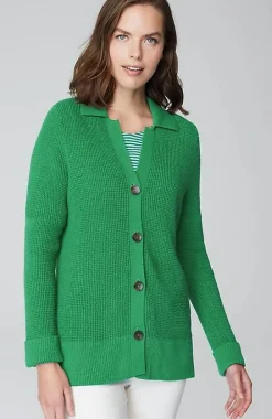 Collared Button-Front Textured Cardi | Jjill