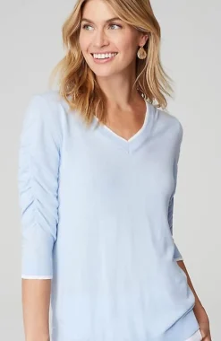 Contrasting-Tipped V-Neck Pullover Sweater | Jjill