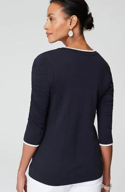 Contrasting-Tipped V-Neck Pullover Sweater | Jjill