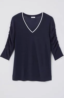Contrasting-Tipped V-Neck Pullover Sweater | Jjill