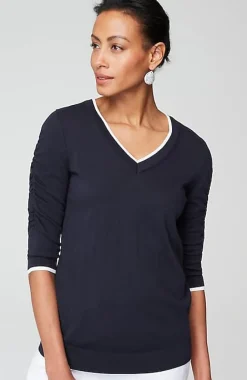 Contrasting-Tipped V-Neck Pullover Sweater | Jjill