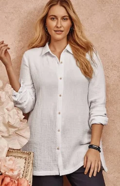 Cotton-Gauze Split-Hem Tunic | Jjill