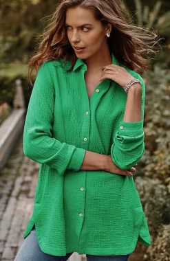 Cotton-Gauze Split-Hem Tunic | Jjill