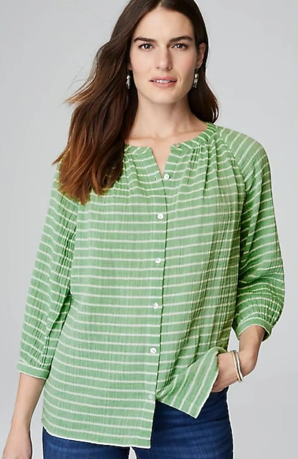 Cotton-Gauze Striped Button-Front Top | Jjill