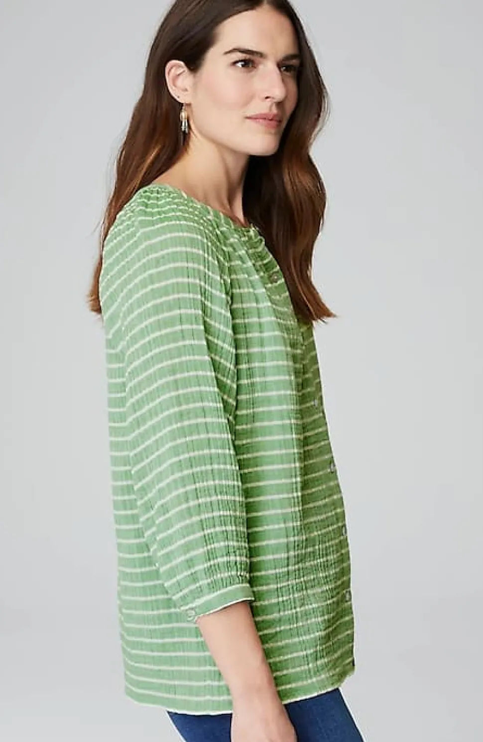 Cotton-Gauze Striped Button-Front Top | Jjill