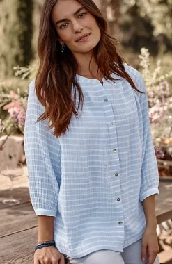 Cotton-Gauze Striped Button-Front Top | Jjill