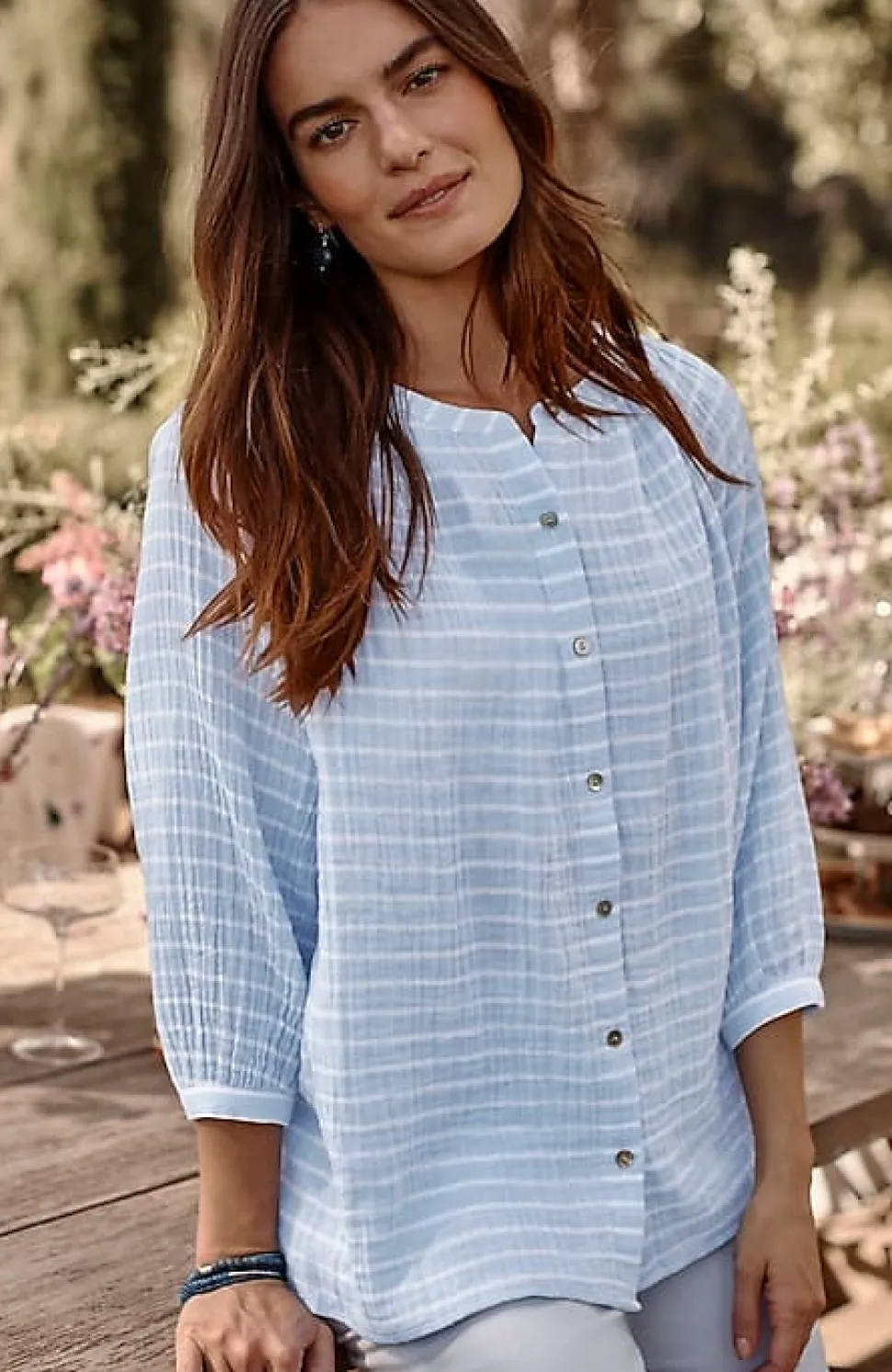 Cotton-Gauze Striped Button-Front Top | Jjill