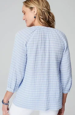 Cotton-Gauze Striped Button-Front Top | Jjill