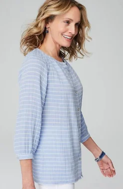 Cotton-Gauze Striped Button-Front Top | Jjill