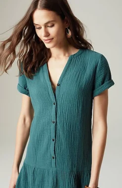 Cotton-Gauze Tiered Dress | Jjill