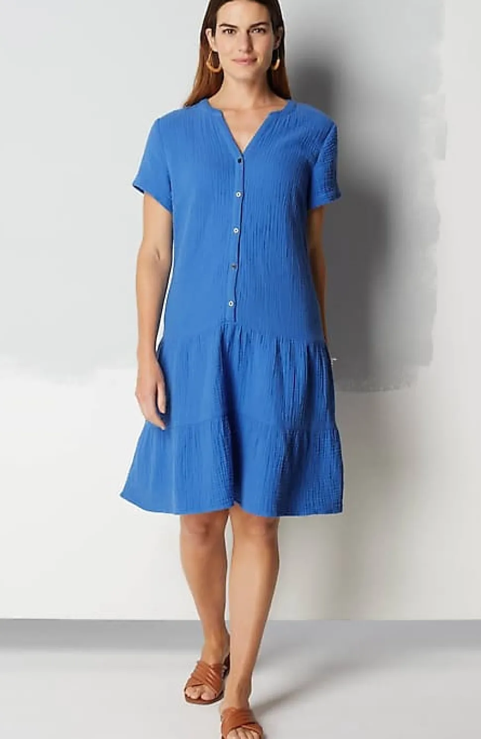 Cotton-Gauze Tiered Dress | Jjill
