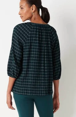 Crinkled Plaid Relaxed Top | Jjill