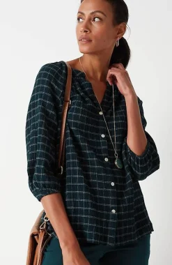 Crinkled Plaid Relaxed Top | Jjill