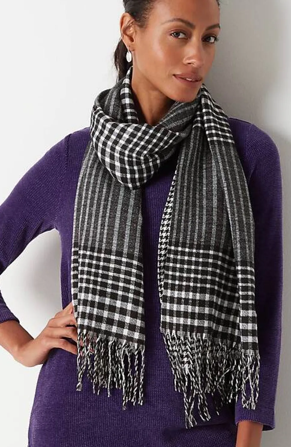 Double-Face Reversible Plaid Mix Scarf | Jjill