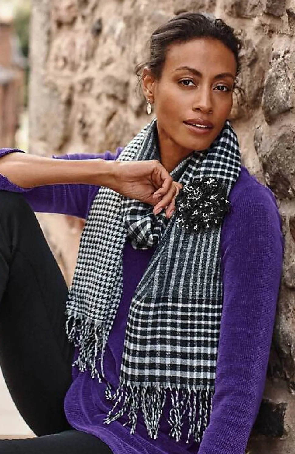 Double-Face Reversible Plaid Mix Scarf | Jjill