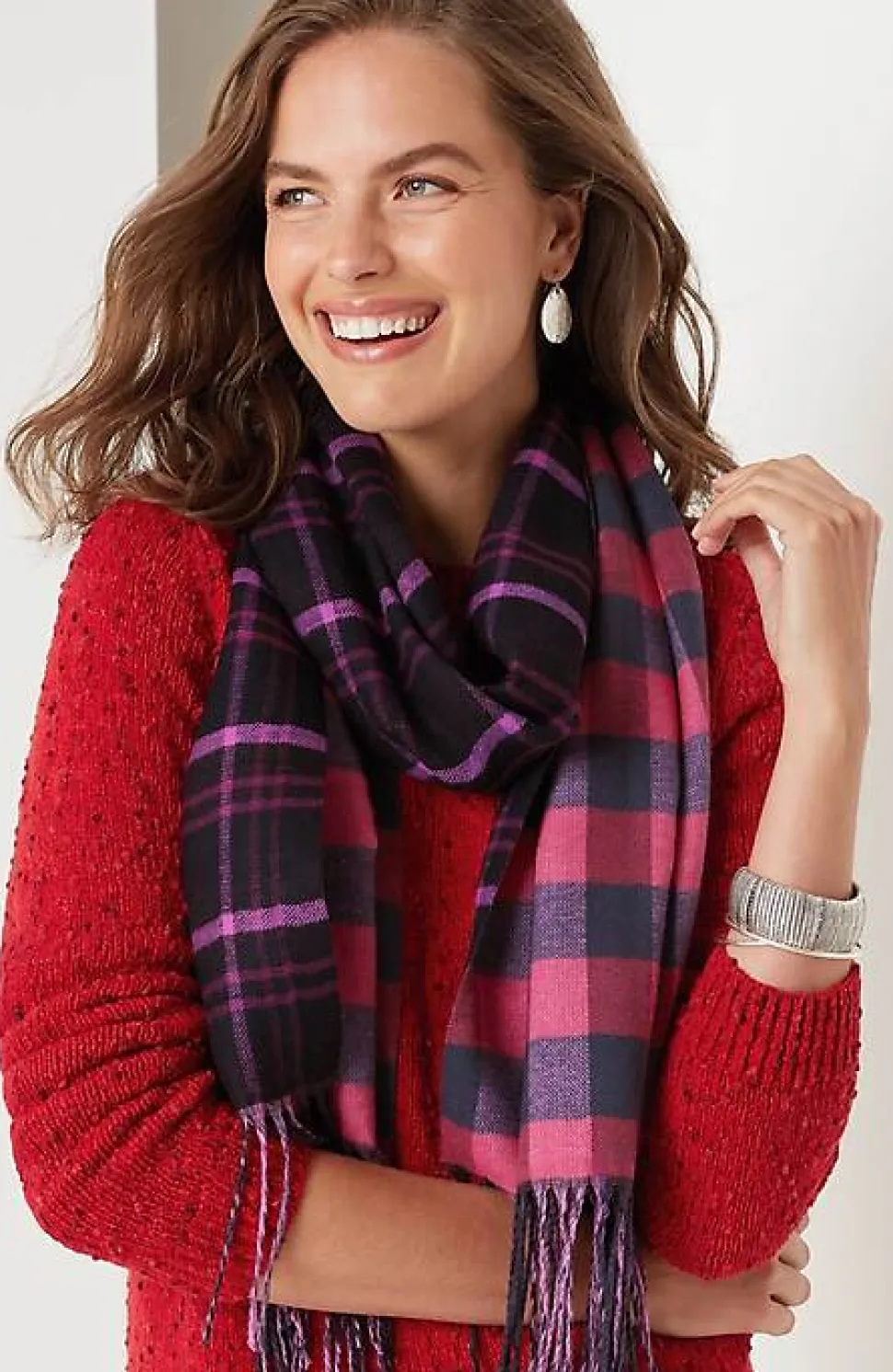 Double-Face Reversible Plaid Mix Scarf | Jjill