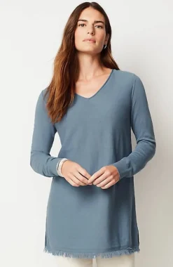 Easy Fringed-Hem V-Neck Tunic | Jjill