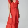 Elevated Ruffle-Trimmed Midi Dress | Jjill