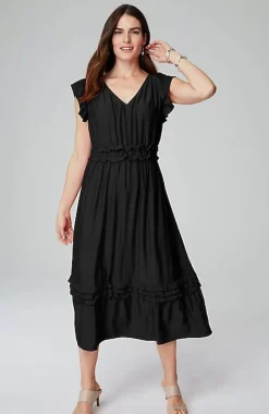Elevated Ruffle-Trimmed Midi Dress | Jjill