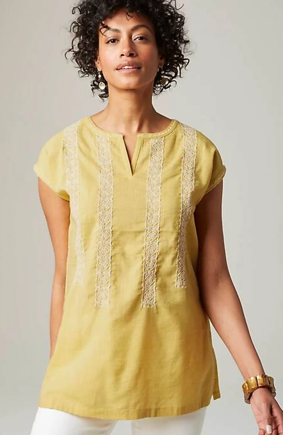 Embroidered Mixed-Media Tunic | Jjill