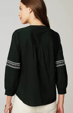 Embroidered Smocked-Sleeve Top | Jjill