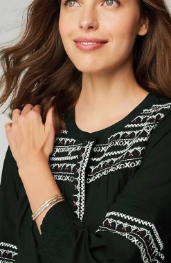 Embroidered Smocked-Sleeve Top | Jjill
