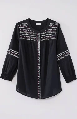 Embroidered Smocked-Sleeve Top | Jjill