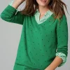 Embroidered-Dots V-Neck Sweater | Jjill