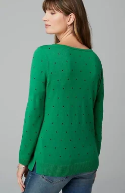 Embroidered-Dots V-Neck Sweater | Jjill