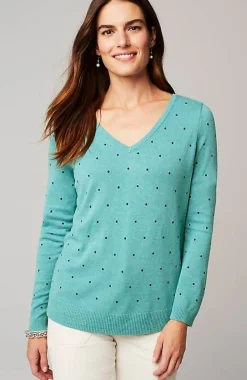 Embroidered-Dots V-Neck Sweater | Jjill