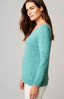 Embroidered-Dots V-Neck Sweater | Jjill