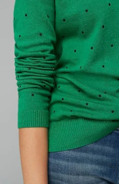 Embroidered-Dots V-Neck Sweater | Jjill