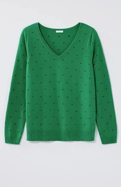 Embroidered-Dots V-Neck Sweater | Jjill