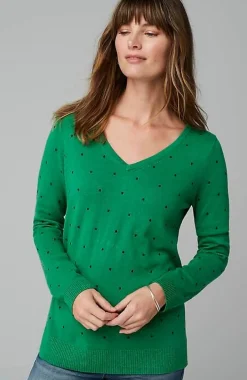 Embroidered-Dots V-Neck Sweater | Jjill