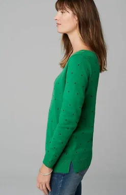 Embroidered-Dots V-Neck Sweater | Jjill