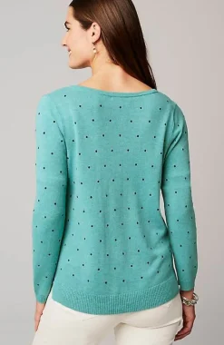 Embroidered-Dots V-Neck Sweater | Jjill