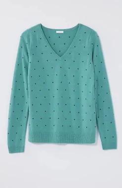 Embroidered-Dots V-Neck Sweater | Jjill