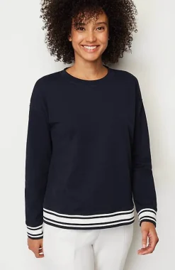 Fit Elevate Terry Striped-Hem Pullover | Jjill