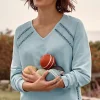 Fit French Terry Embroidered V-Neck Pullover | Jjill