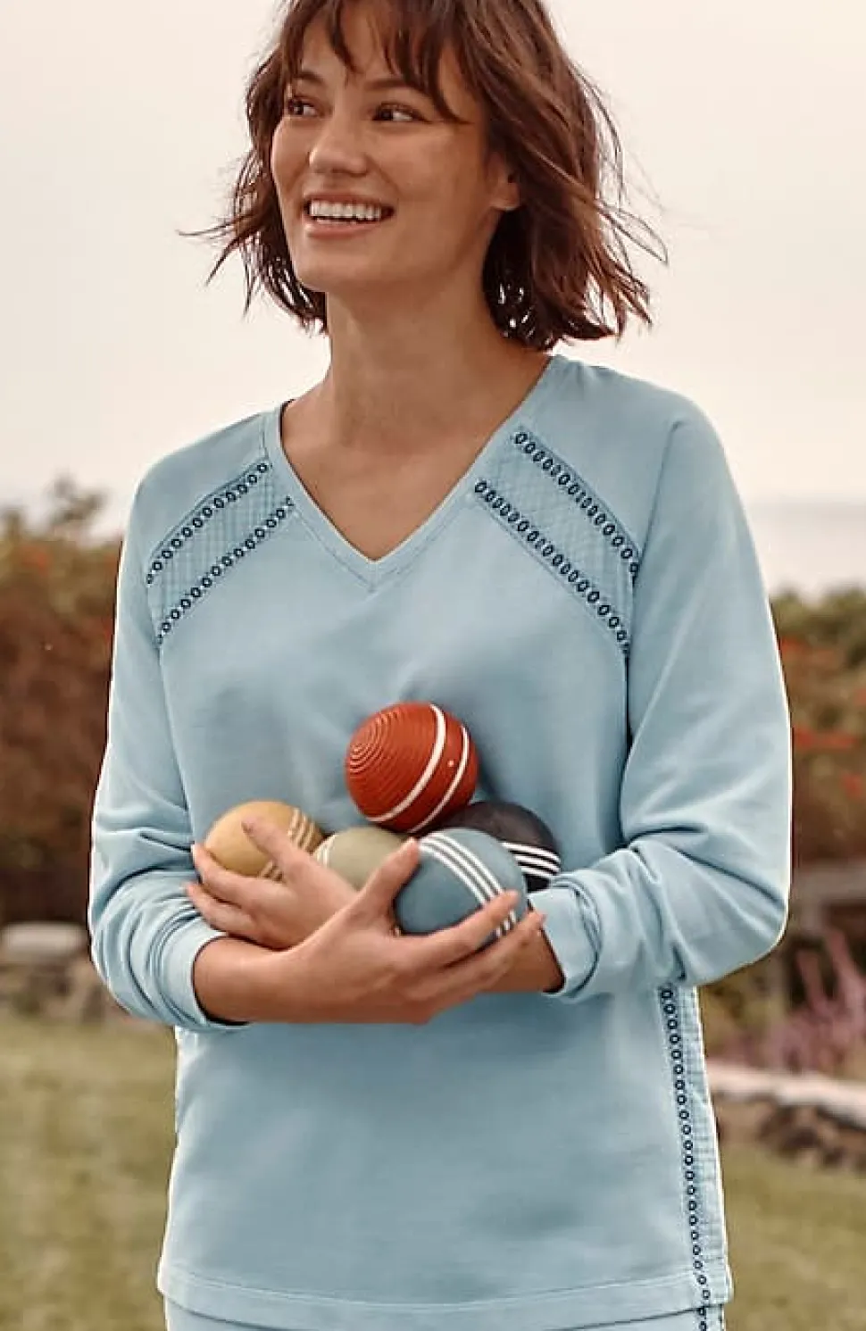 Fit French Terry Embroidered V-Neck Pullover | Jjill